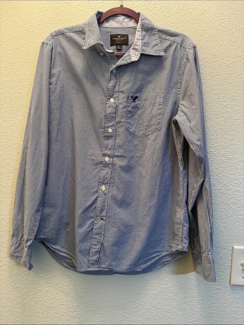 American Eagle Outfitters Blue and White Pinstripe Button-Up Shirt